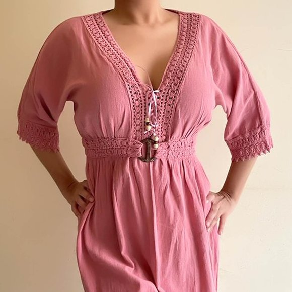 Women's Mini Dress Beachwear Casual Beach Robes Summer Dress Rose OS - Picture 2 of 11